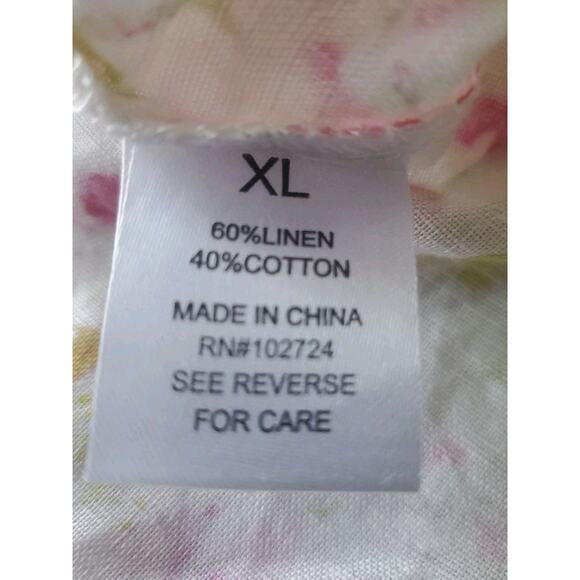 Hester & Orchard Linen Blend XL Watercolor Floral 3/4 Puff Sleeve Peasant Top - Picture 8 of 10